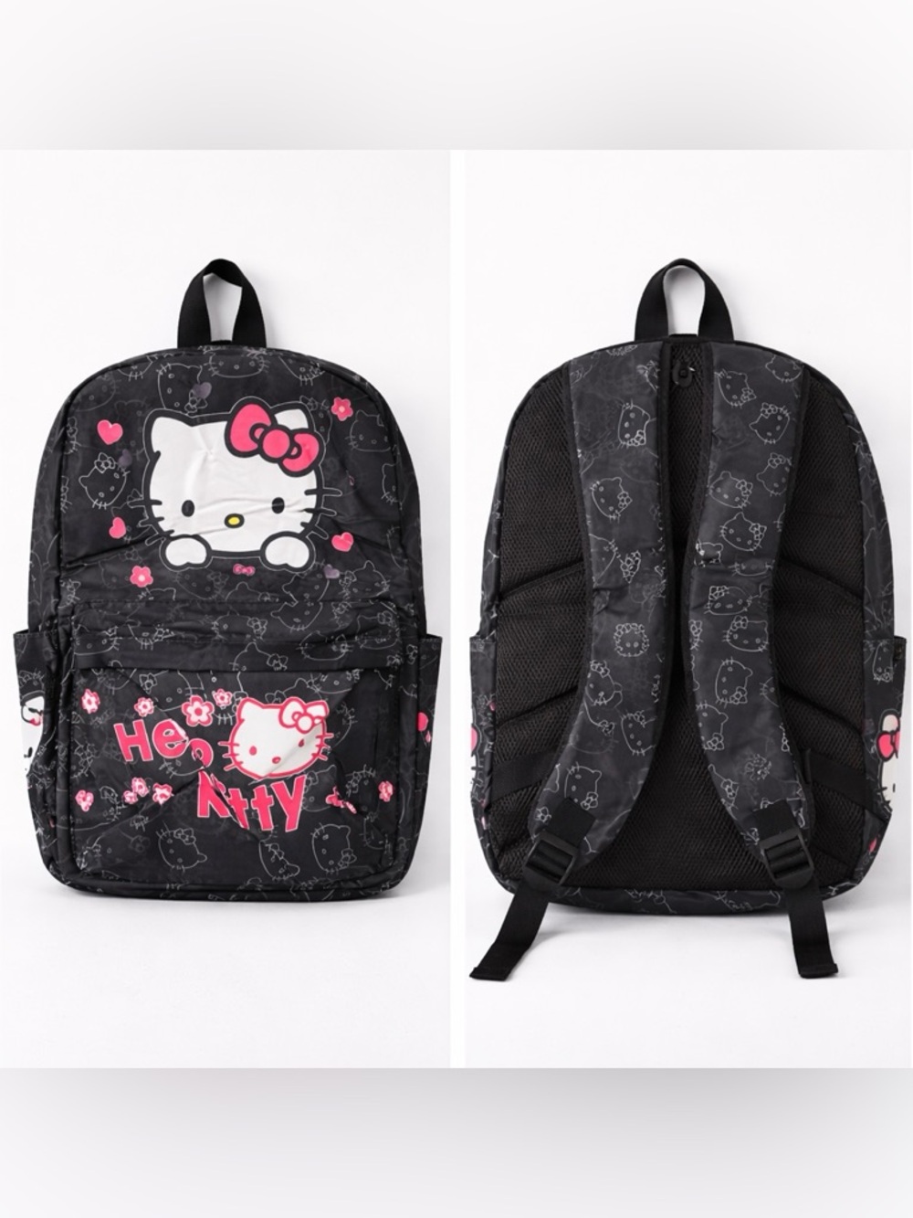 Hello Kitty Black Backpack Kids School Book Bag Large NEW
